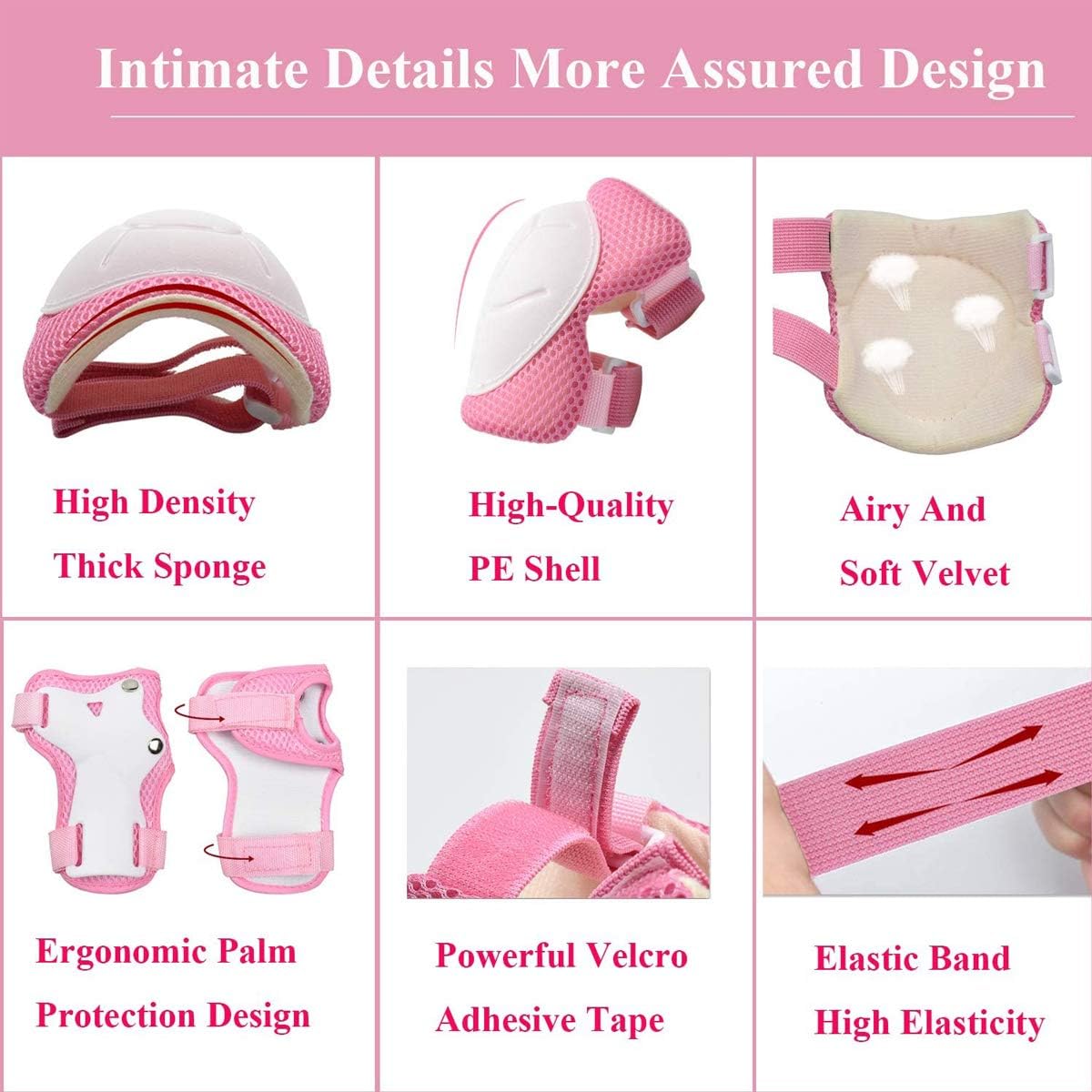 Lamsion Adjustable Kids Bike Helmet with Knee Elbow Wrist Pads - Pink - image 3