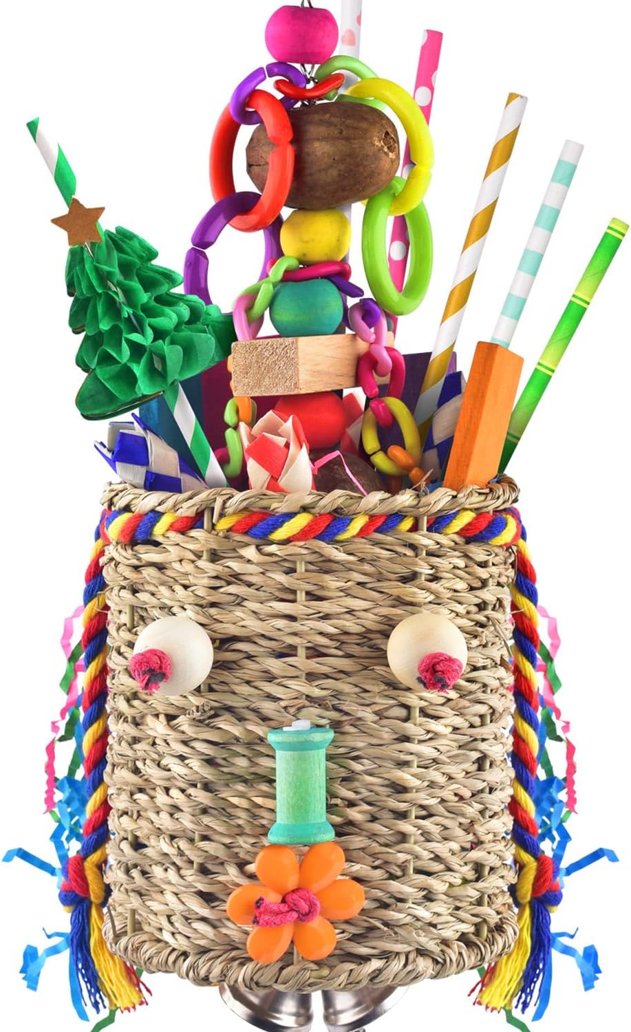 KATUMO Bird Toys, Parrot Grass Basket and Shredding Foraging for Parakeets, Cockatiels, Conures - Christmas tree