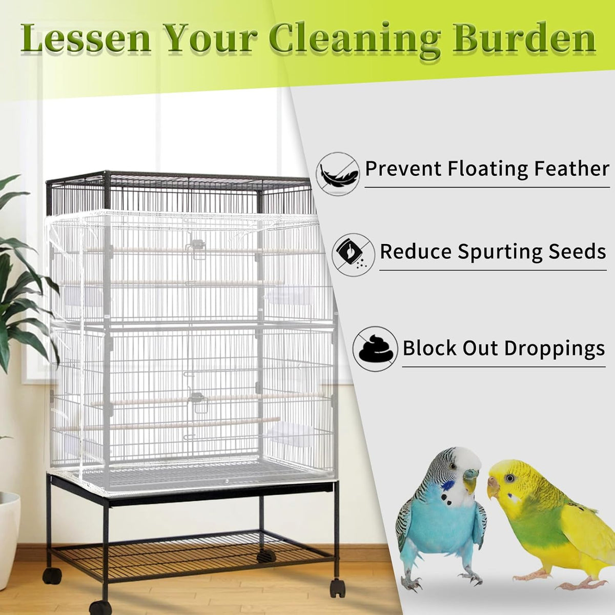 Bird Cage Seed Catcher, Large Bird Cage Cover - White - image 4