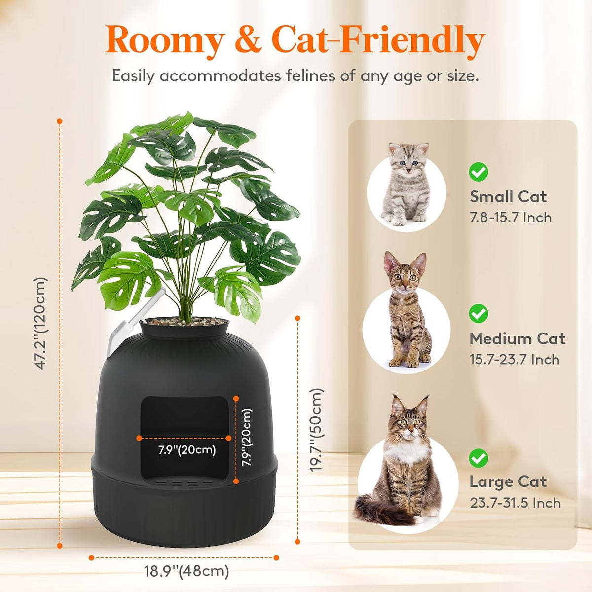 Lifewit Hidden Plant Cat Litter Box with Plastic Scoop - Black / Basic - image 4