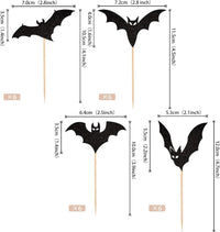 24 PCS Halloween Bat Cupcake Toppers Black Glitter Bat Cupcake Picks - Pattern 6 Bat - image 2