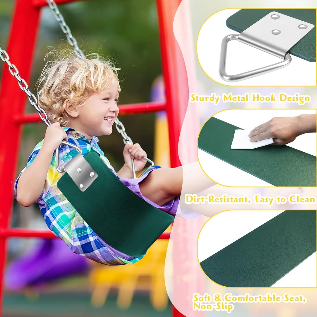GAMKII replacement swing seat in green with U-shaped EVA board and stainless steel triangle rings - view 6