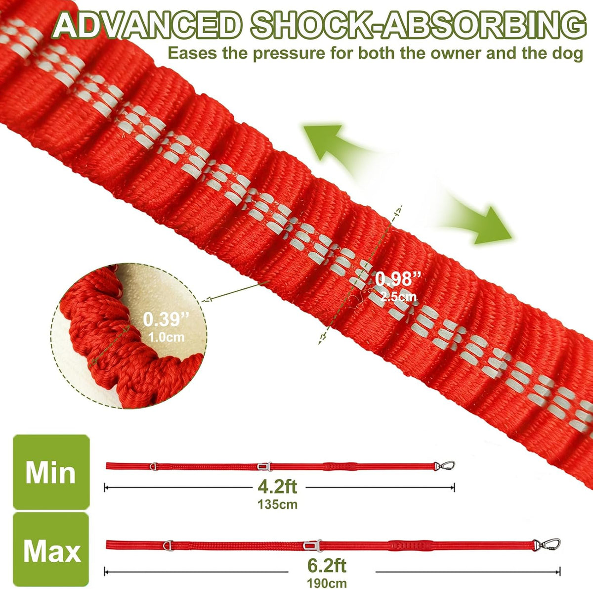 Dog Leash Heavy Duty, Bungee Leash Reflective Car Seat Belt for Dogs Brown – Essentials for Dogs - Red - image 4