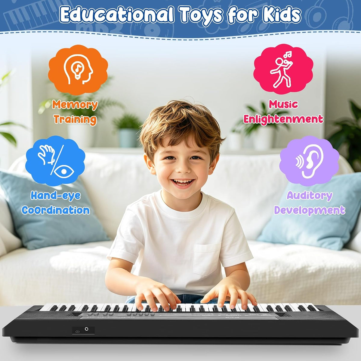 Kids Piano, 61 Keys Electronic Piano Keyboard with Microphone Musical Toy – Fun for Kids & Family - 24.4*6.3*1.8 inch - image 4