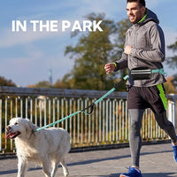 Hands Free Dog Leash, Retractable Bungee with Double Padded Handles, Waist Leash for Dog Walking, Heavy Duty Dog Leash for Medium & Large Dog, Dog Walking Accessories, Green