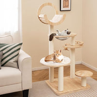 Tangkula Solid Wood Cat Tree, 4-in-1 Building Block Large Cat Tower with Space Capsule Nest, Scratching Posts, Padded Platform, Hanging Toy, Cat Tree Tower with 4 Transformations for Indoor Cats