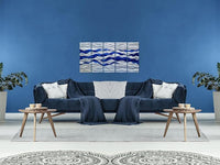 SYGALLERIER Abstract Coastal Metal Wall Art Handcrafted Big 3D Blue and Silver Artwork Modern Sea Waves Pictures Contemporary Sculpture for Living Room Bedroom Bathroom Decor