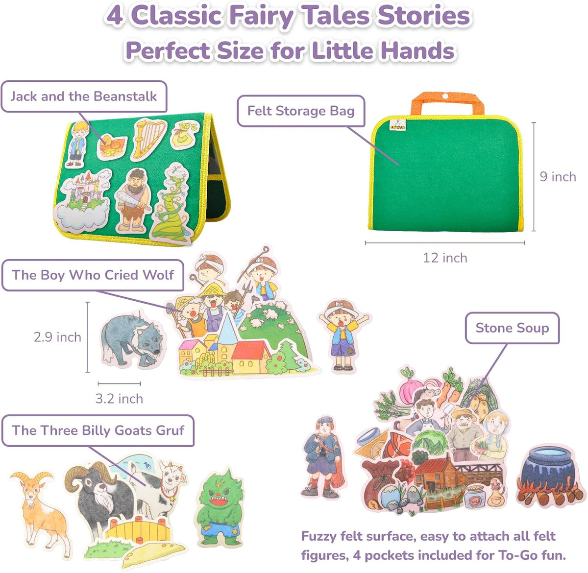 CHEFAN Felt Board for Toddlers, Felt Story Board - The Three Billy Goats Gruff&3 Other Stories - image 2