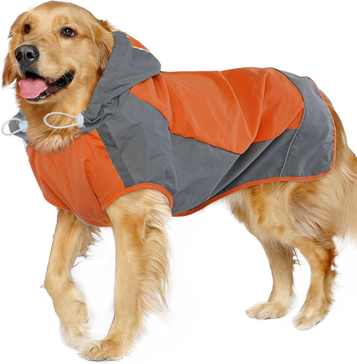 Hooded Dog Raincoat, Reflective Large Dog Rain Poncho - 3X-Large / Orange