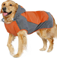 Hooded Dog Raincoat, Reflective Large Dog Rain Poncho - 3X-Large / Orange