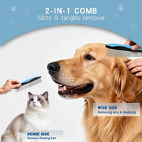 Deshedding Dog Brush, Undercoat Rake for Cats & Dogs - Blue(Rake + Comb) - image 2