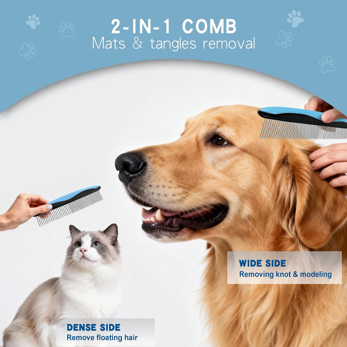 Deshedding Dog Brush, Undercoat Rake for Cats & Dogs - Blue(Rake + Comb) - image 2