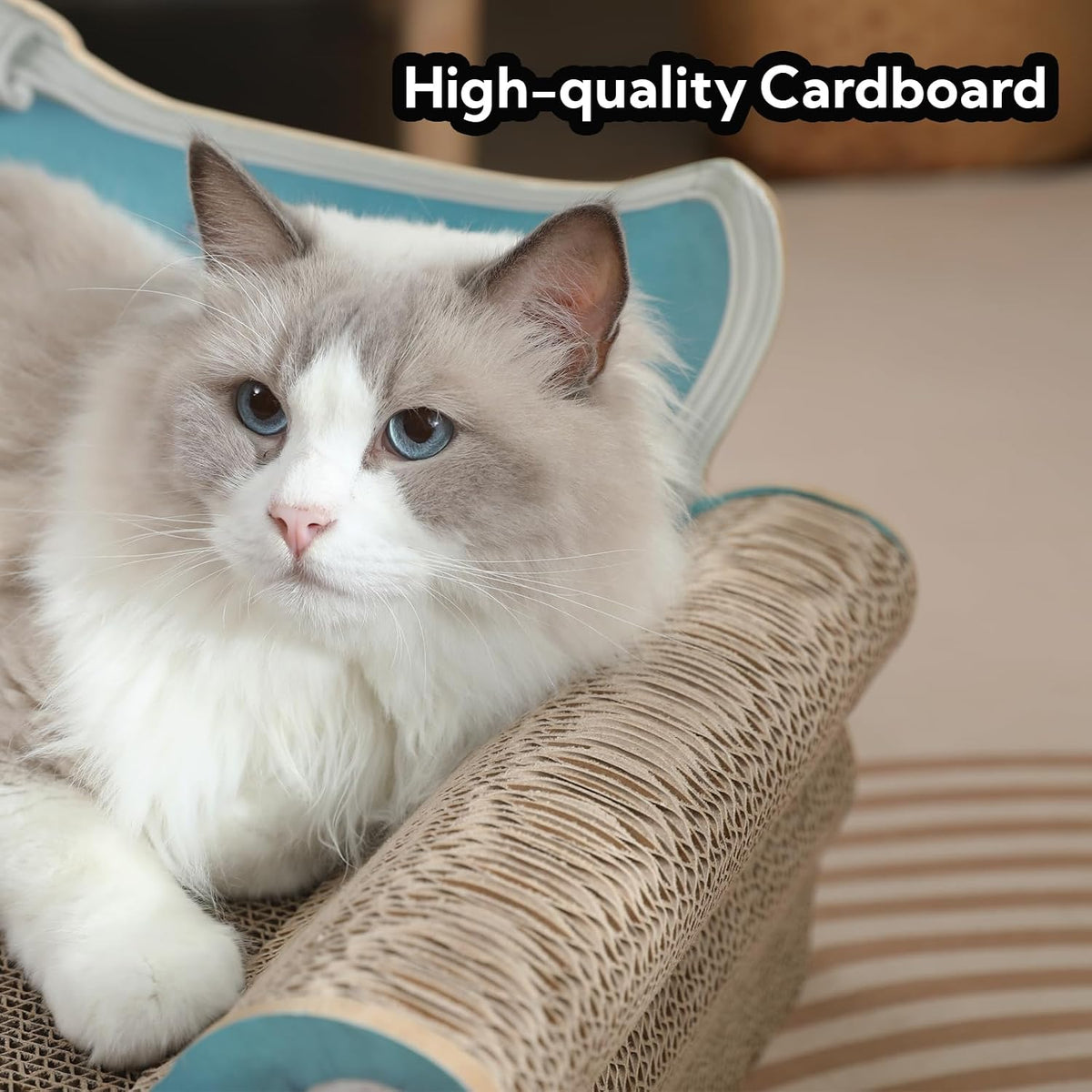 5 Packs in 1 Cat Scratch Pad with Box for Indoor Cats - Sofa Shape / 27.5inch / Blue - image 4