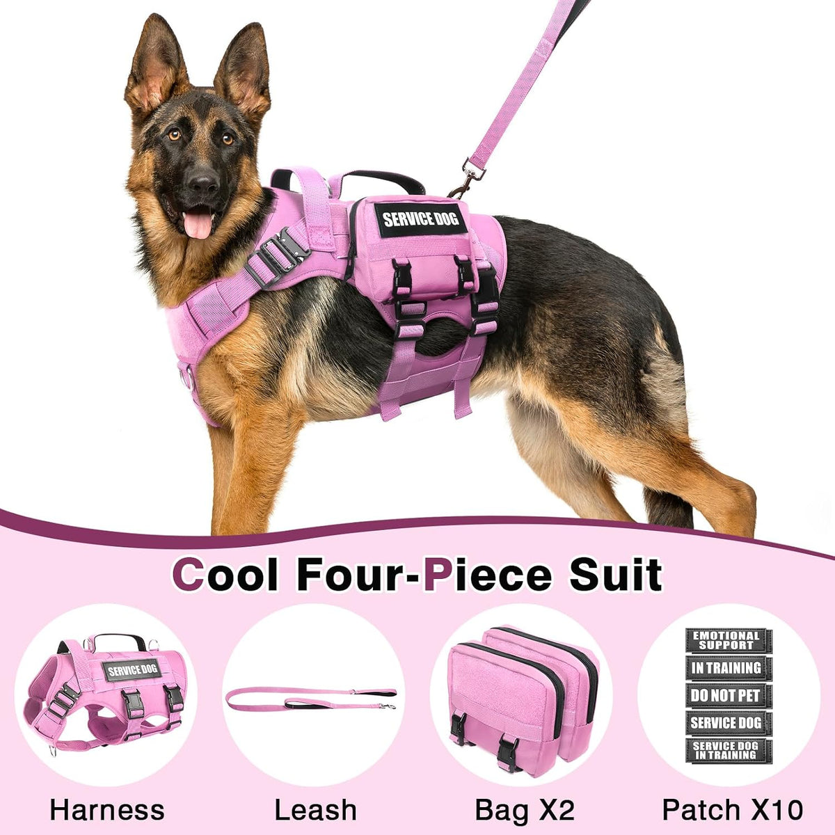 WINSEE Tactical Dog Harness with Dog Leash - X-Large / Pink - image 2