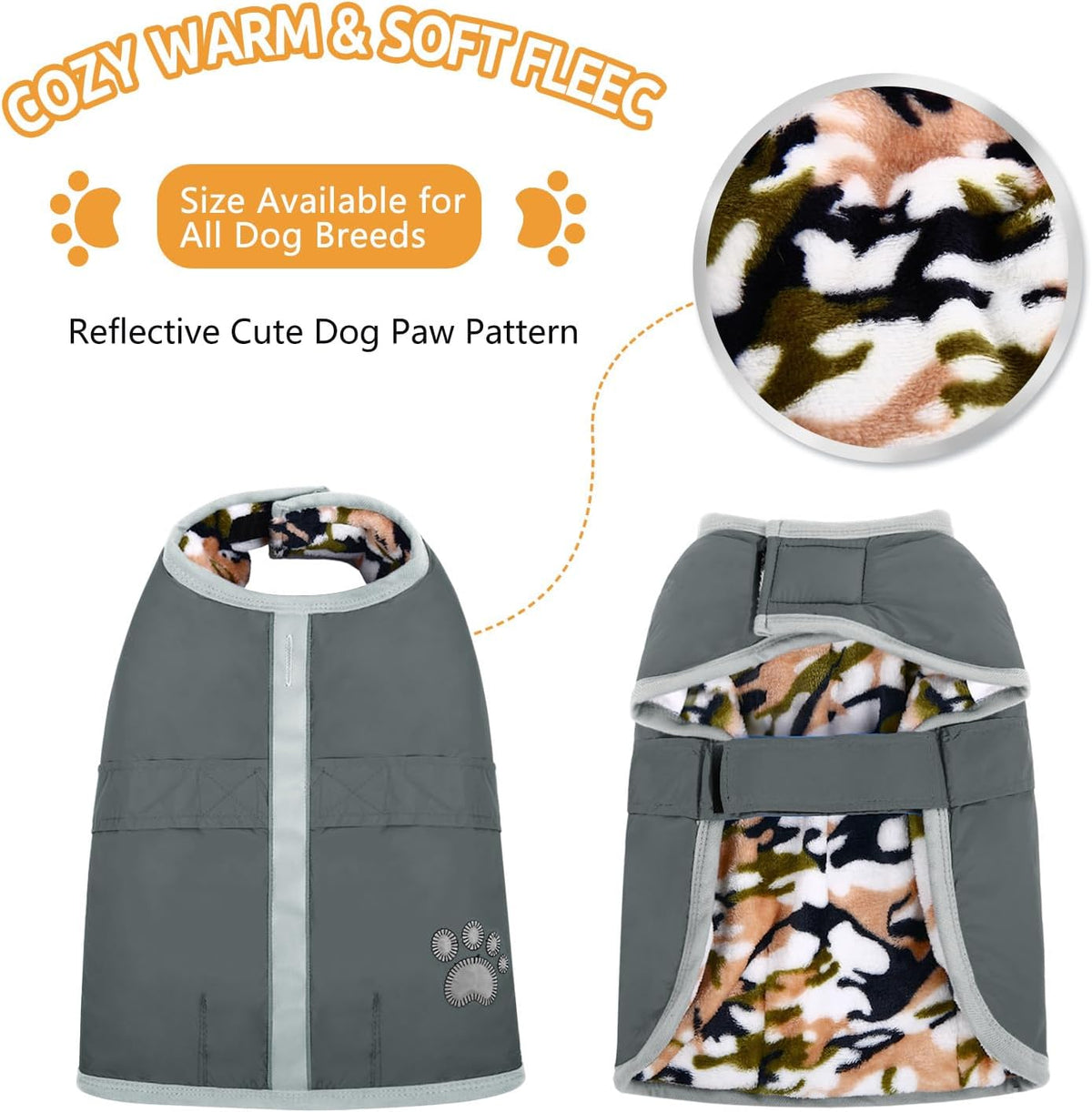 Queenmore Cold Weather Dog Coats Loft Reversible Winter Fleece Dog - X-Large / Grey
