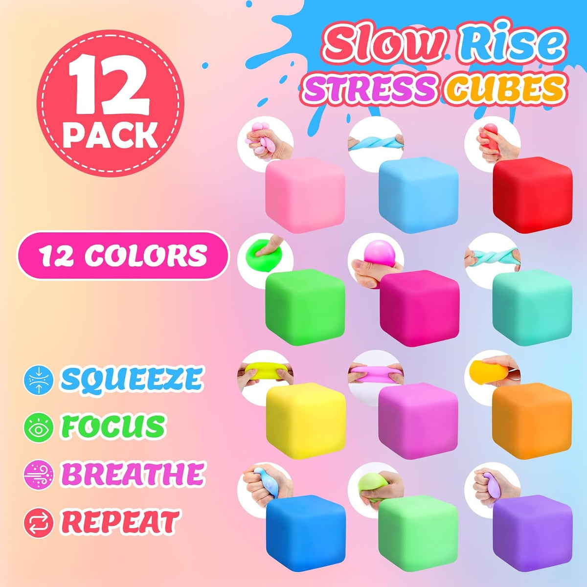 VISCOO 12 Pack Slow Rising Stress Cube - 1.4 in 12 Packs - 12 Colors - image 4