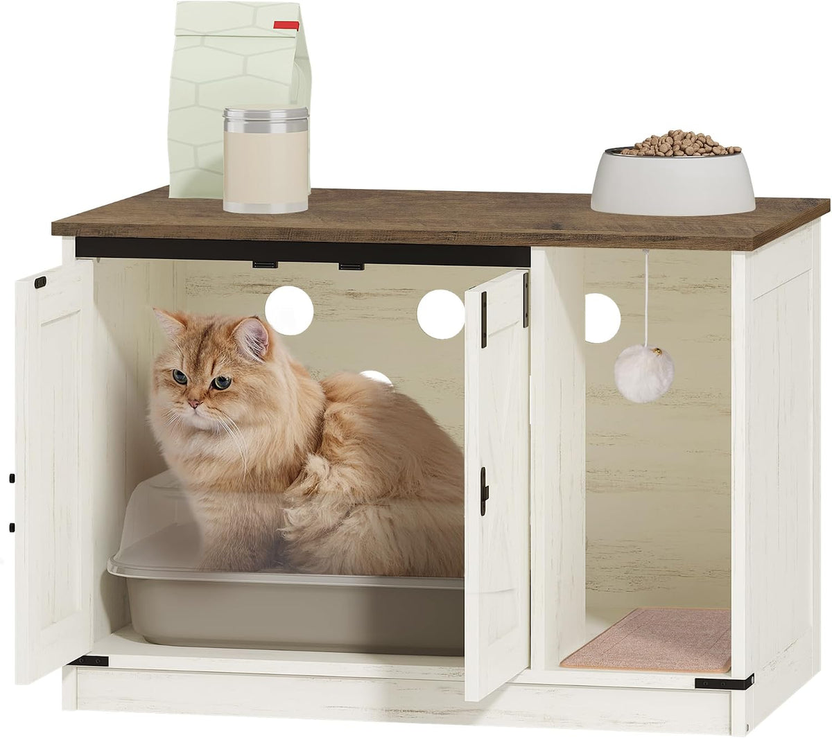 Hzuaneri Cat Litter Box Enclosure - 31.5"L x 19.7"W x 20.9"H / Rustic Brown and White - image 3