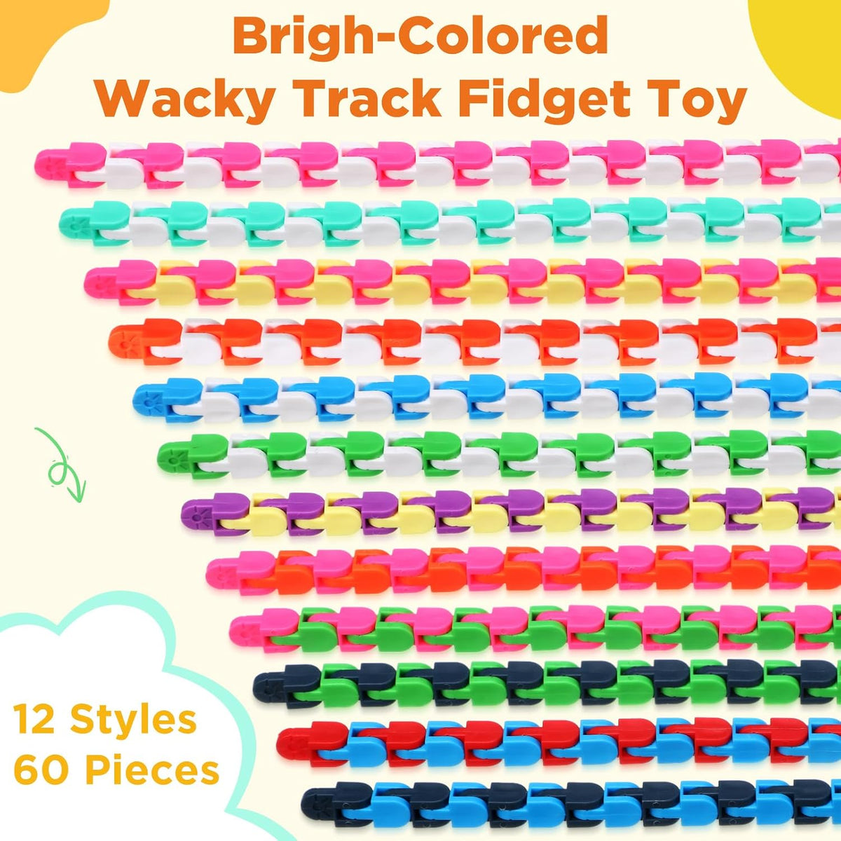 Sotiff wacky tracks fidget toys, 60 pack of clicking snap link chains in assorted colors - view 13