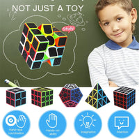 Speed Cube Set, ROXENDA 2x2 3x3 4x4 Megaminx Pyramid Puzzle Cube[5 Pack] – Fun for Kids & Family - 5 Pack Carbon Fiber - image 4