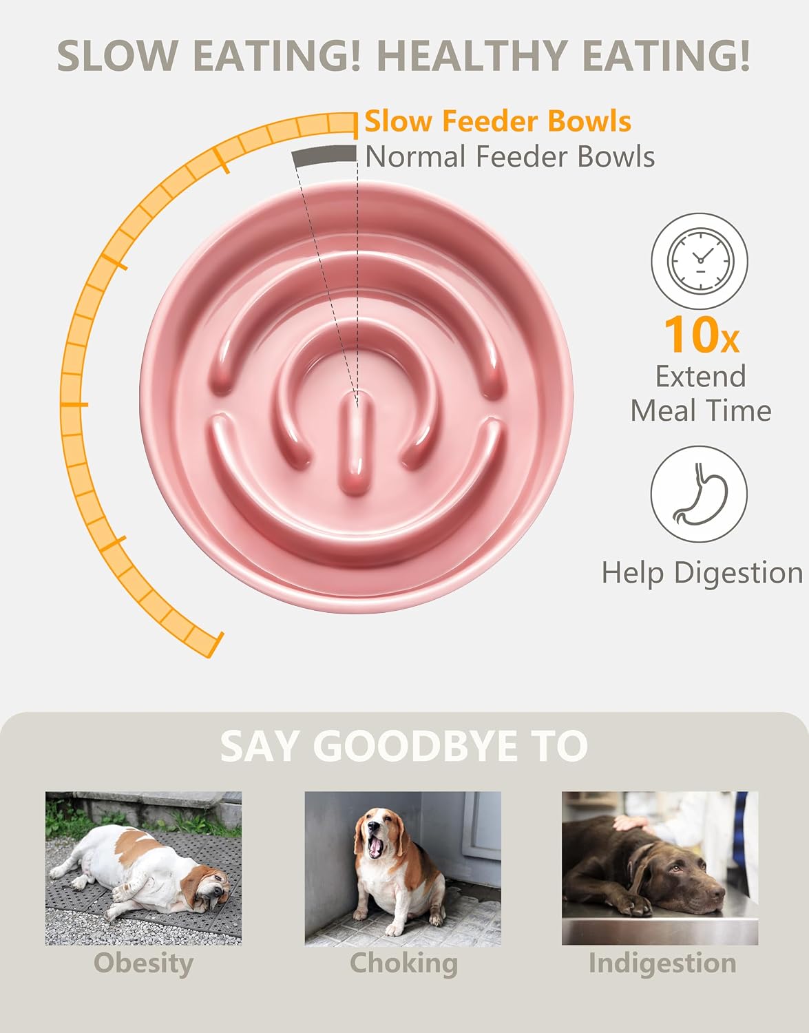 Ceramic Slow Feeder Dog Bowls - Pink / 6 Inches - image 3