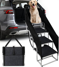Dog Stairs for Large Dogs - 4-Steps Extra-Wide with a Guardrail / 20" W x 34-35" H