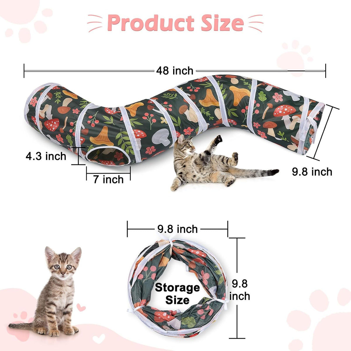 Glittme Cat Tunnel, Cat Tunnels for Indoor Cats - Black Mushroom - image 3