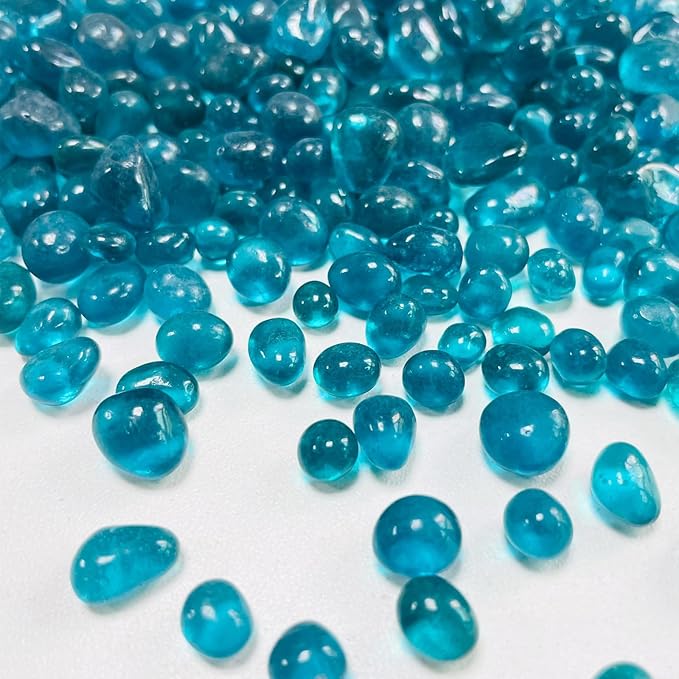 Glass Stones, 0.85LB/385g Aquarium Gravel Rocks, Blue Green Pebbles for Fish Tank, Sea Glass for Vase Filler Craft