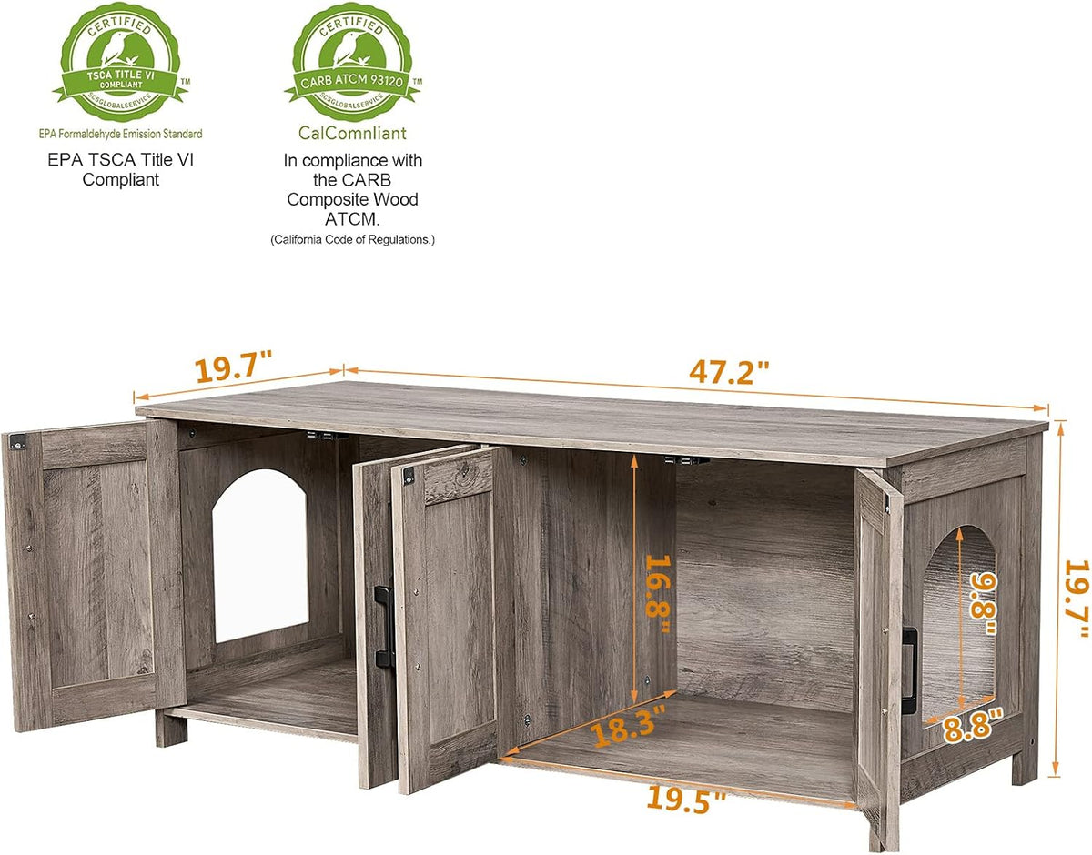 31.5" L Cat Litter Box Enclosure with Barn Door - 47.2"L / Greige - image 3
