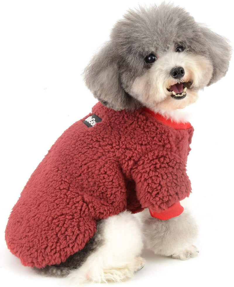 Zunea Sherpa Small Dog Sweater Coat Winter Fleece Puppy Clothes Red M – Essentials for Cats - M (Back: 9.5", Chest: 14.5") / wine red