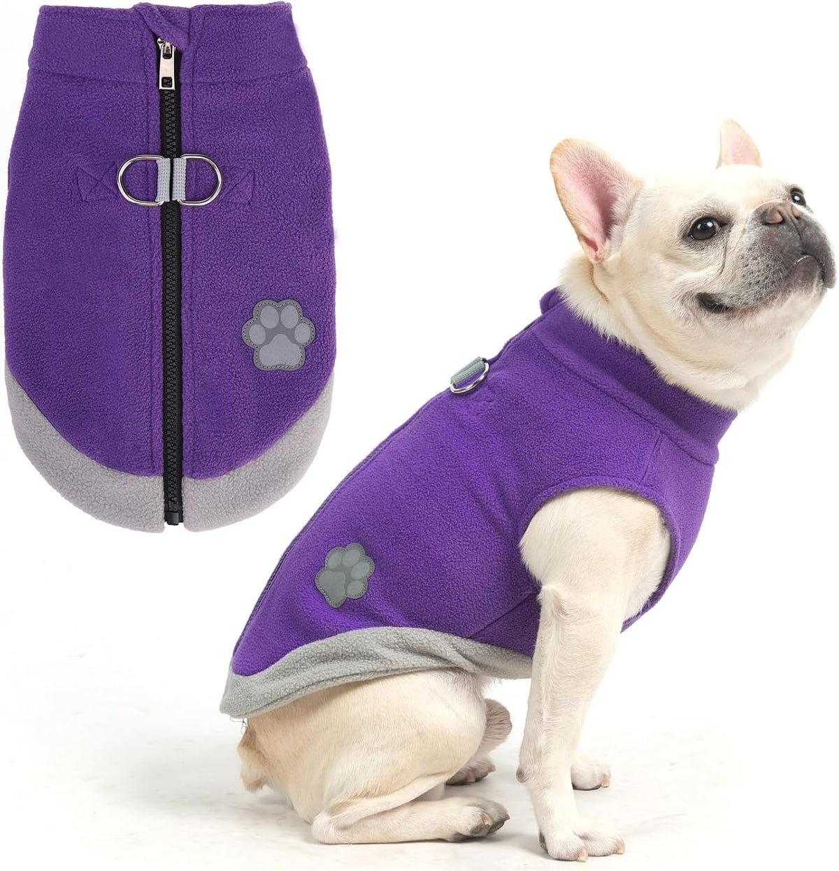 Mihachi Dog Fleece Vest Sweater Zip Up Warm Pullover Step-in Dog - Small(Chest: 15", Neck: 12", Back: 10") / Purple