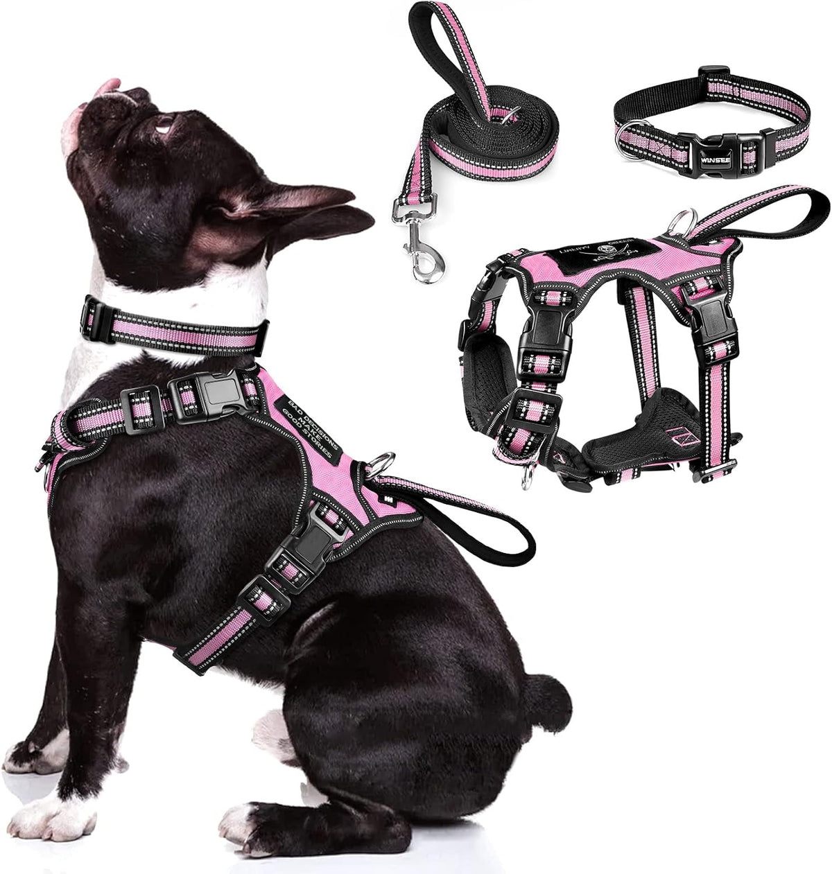 WINSEE Pet Harness Collar and Leash Set - Medium / Pink
