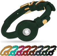 OOPSDOGGY Rolled Leather Dog Collar with Airtag Holder - Reflective Round Airtag Dog Collar - Soft Tracking Pet Collar for Small Dogs Puppy Cats Kitten (Green, M, 12"-15")
