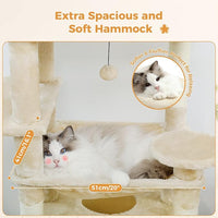 PAWZ Road Large Cat Tree, 72 Inches Cat Tower for Large Cats, Cat Condo with Sisal-Covered Scratching Posts and Pads, 2 Padded Perch, Dual Condo and Basket for Indoor Cats-Beige