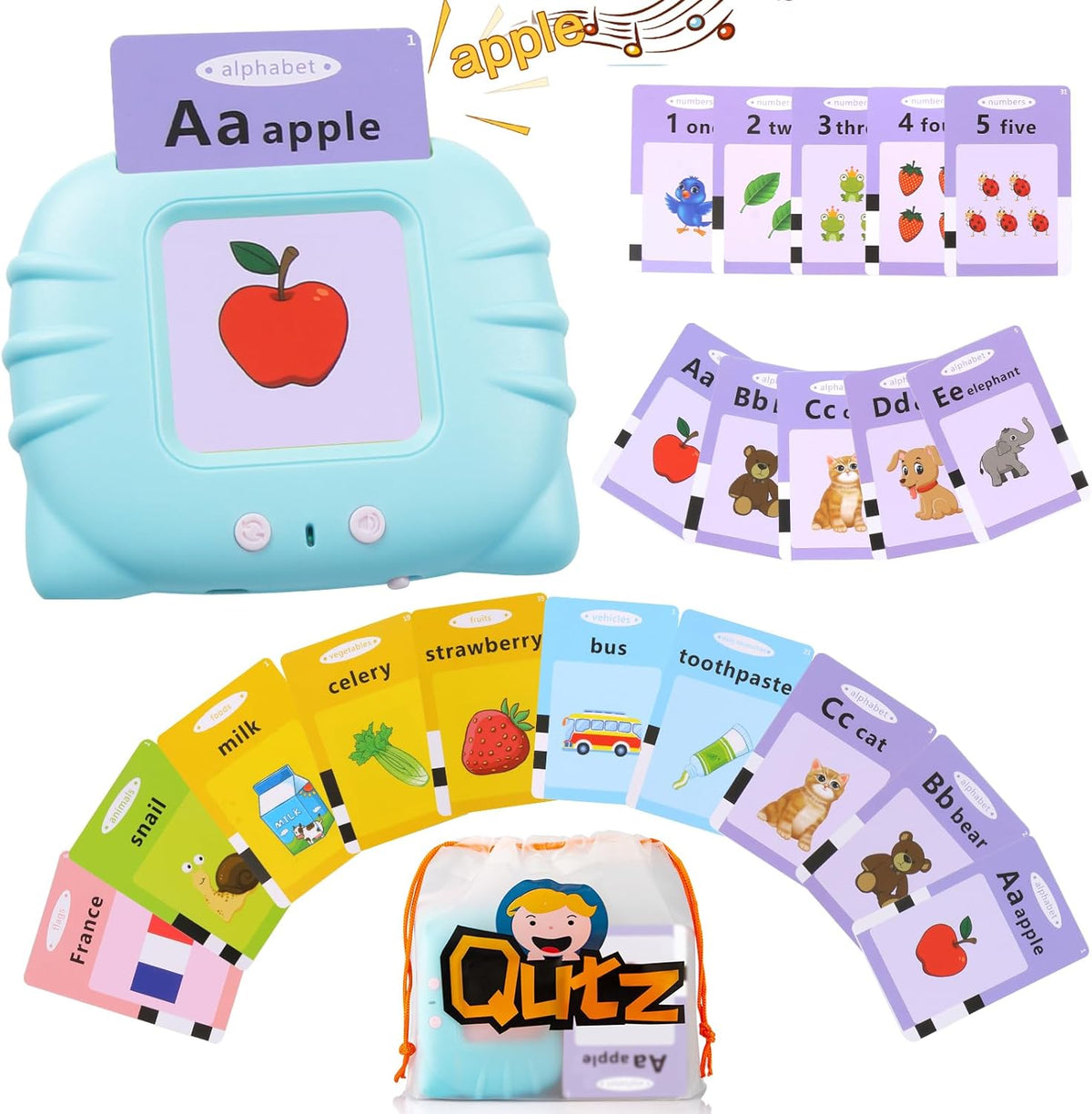 QuTZ Phonics Learning Toy for Preschool Kids - Blue / Basic 248 Words ABC+123