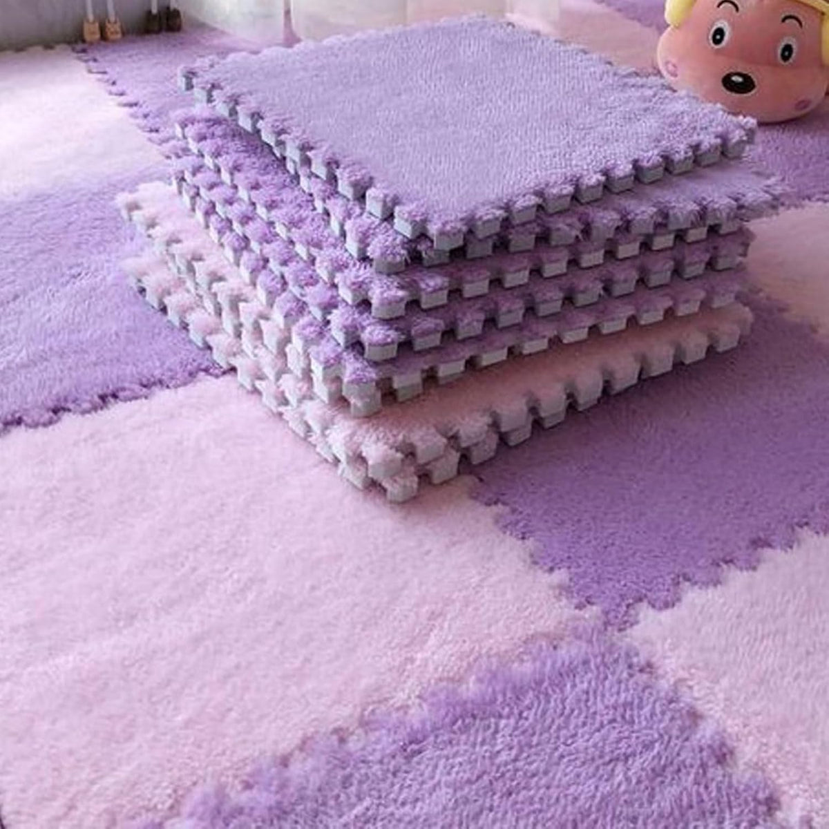 Typutomi 12 piece plush puzzle foam floor mat in rose red and pink interlocking tiles - view 3