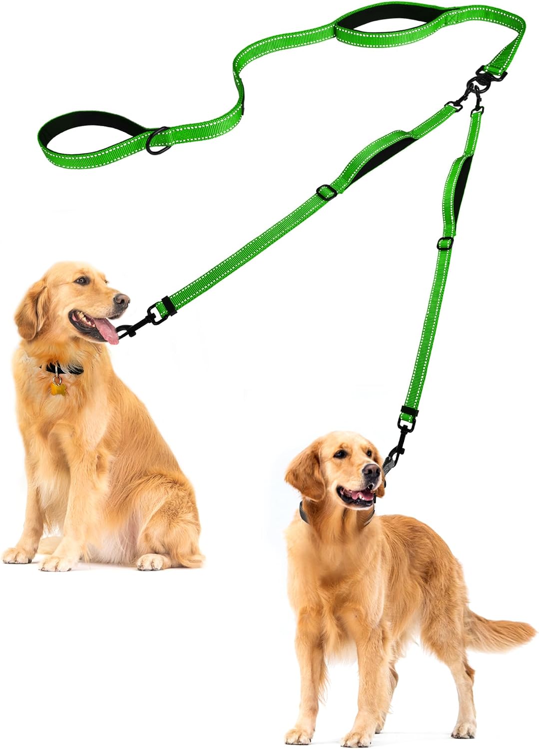 Double Dog Leash, No Tangle Dual Leash - Grass Green