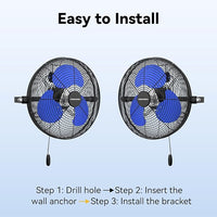 12 Inch Wall Fan Pro Series - Indoor High Velocity Wall Mount Fan for Commercial, Residential, Warehouse, Covered Patio, Shop, Garage, Barn, Gazebo 3 Speed 2800 CFM UL Safety Listed