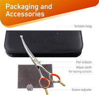 Fenice Peak 5'' Small Curved Scissors Lightweight Dog Cat Grooming Scissors with Safety Round Tip JP440C Stainless Steel Sharp Blades for Body Facial Nose Ear and Paw Hair Easy Use
