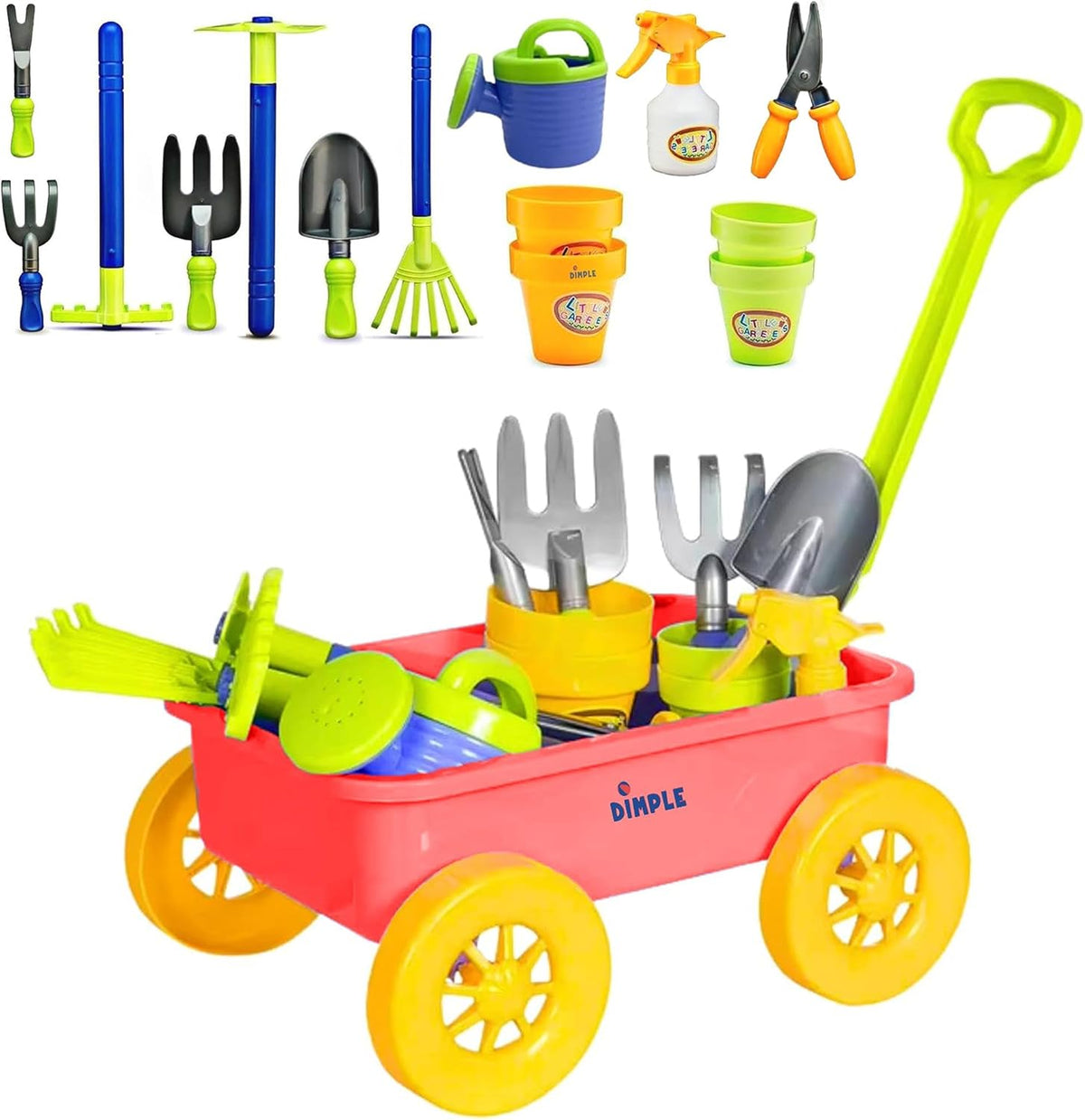 Dimple Garden Wagon & Tools Toy Set, Kids Gardening Set - Red