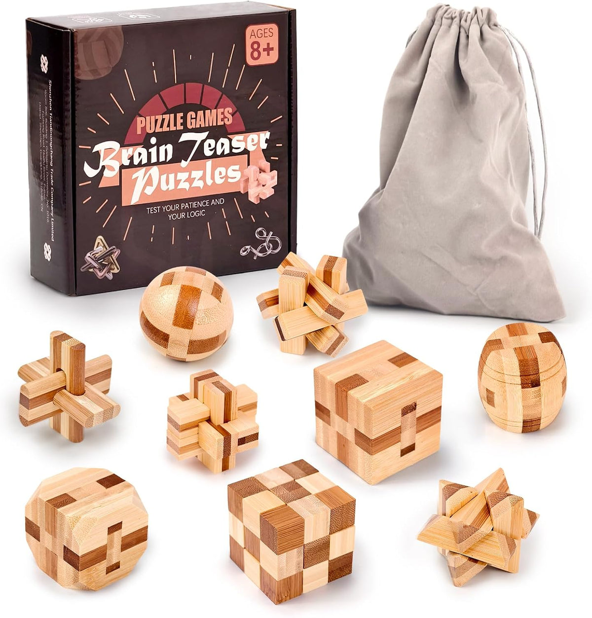 VolksRose 12pcs Wooden Brain Teaser Puzzles - A-9pcs-4.5cm
