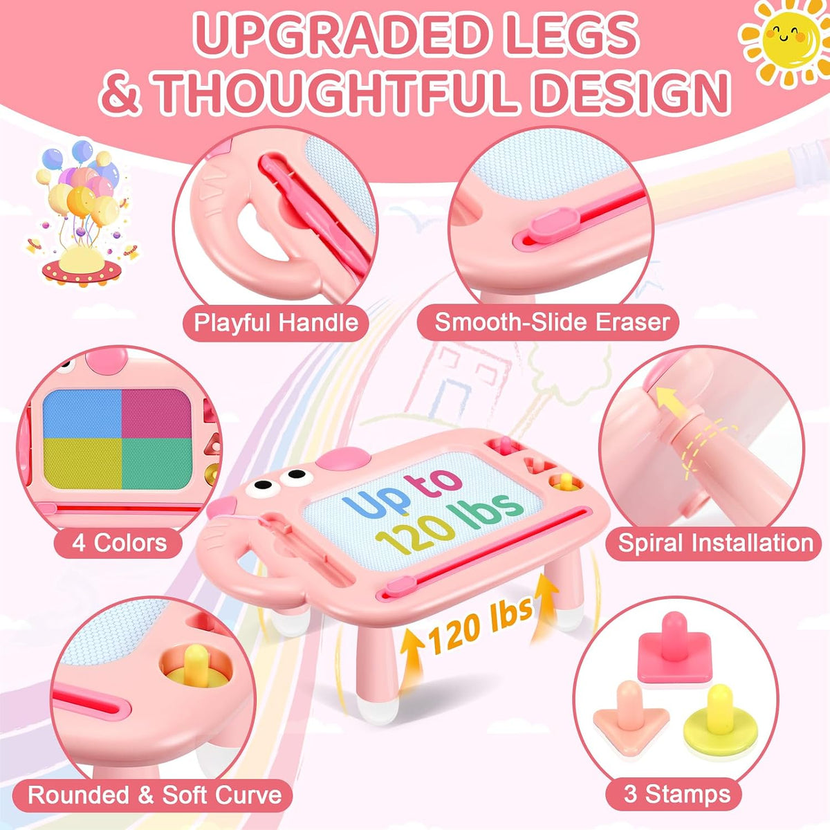 YUBALEER Magnetic Drawing Board for Toddler Boys Mess Free Doodle - Pink - image 4