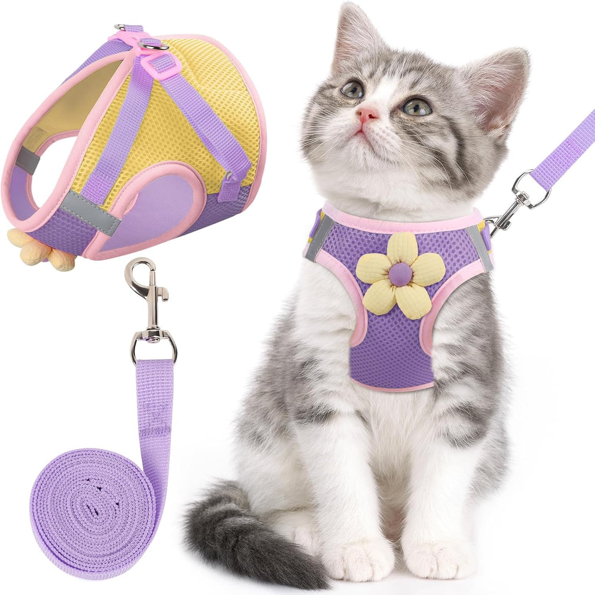 Cat Harness and Leash Set, Escape Proof Soft Vest Walk Pink XS – Essentials for Cats - Romantic Purple / Small