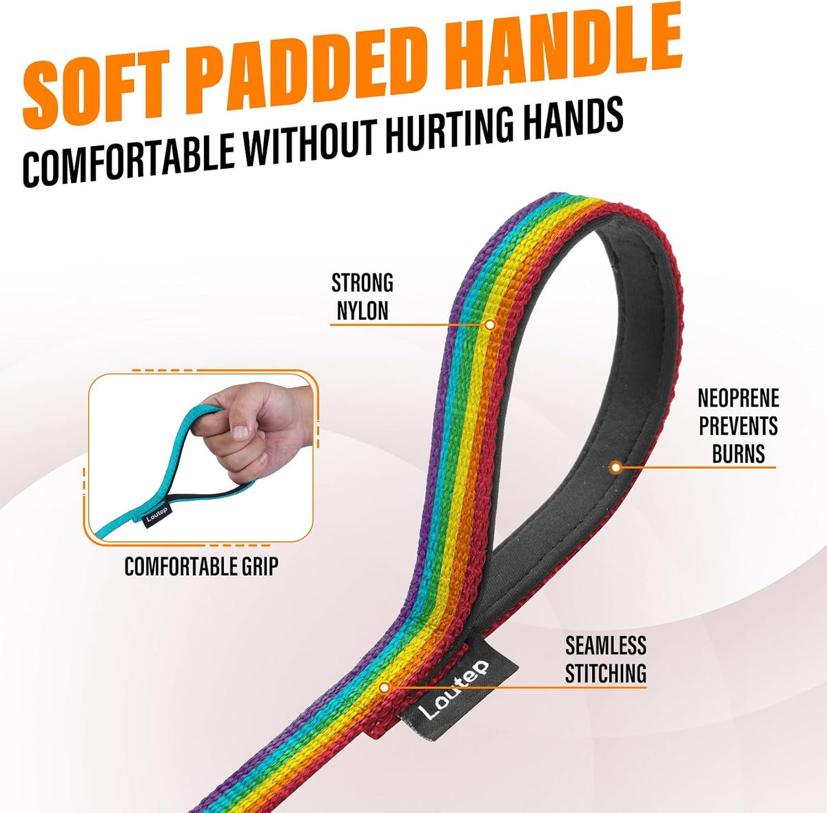 Long Line Dog Training Leash with Padded Handle - 20ft / Rainbow - image 3