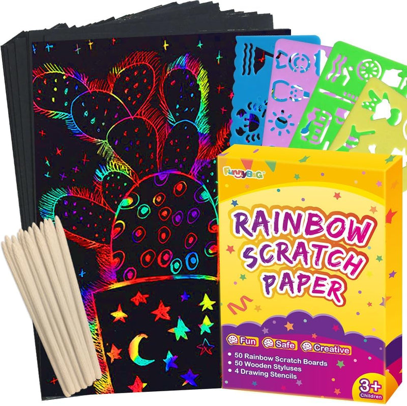 FUNNYB&G 100 Pcs Rainbow Scratch Paper Art for Kids Arts and Crafts - 5*7.2 inch / 100