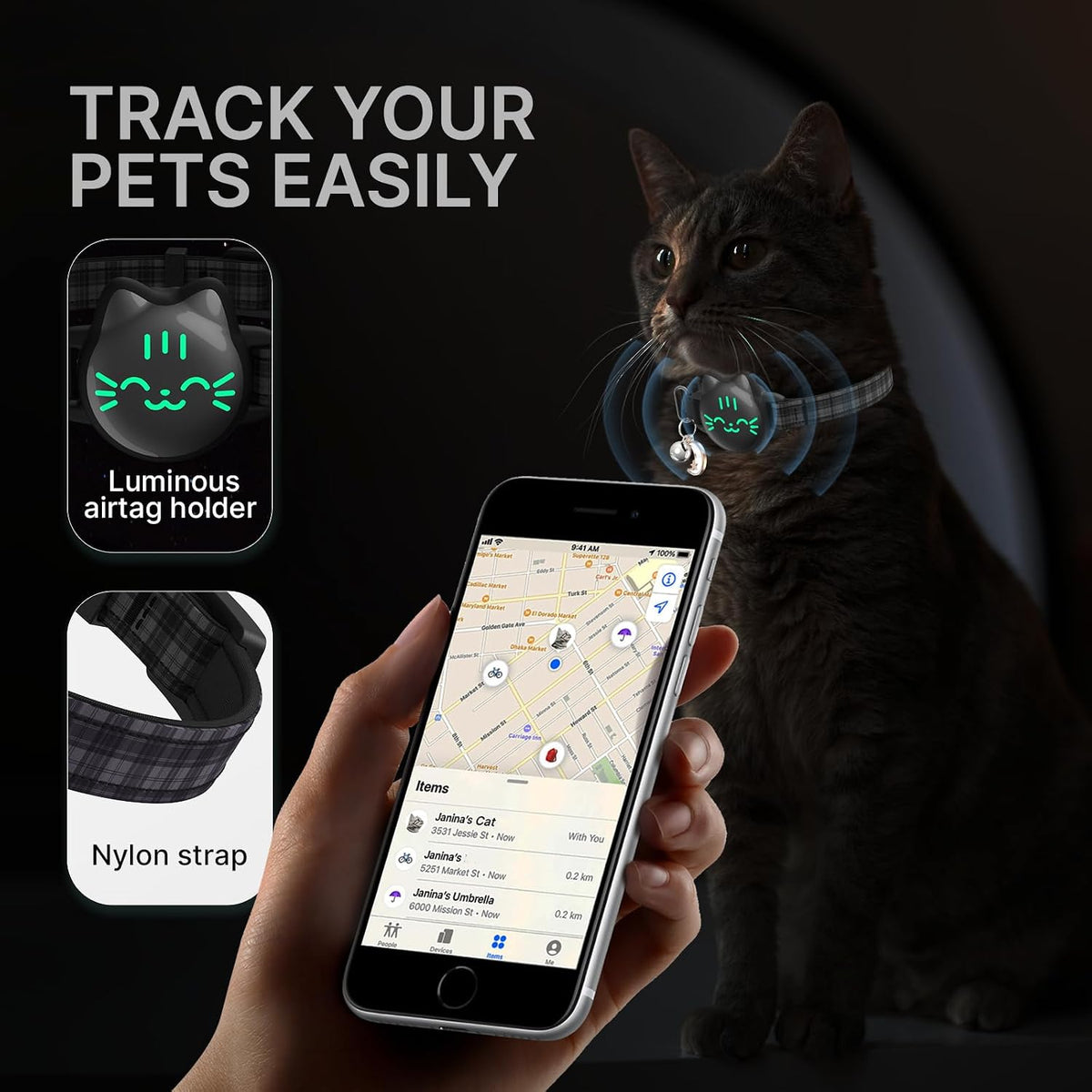 AirTag Cat Collar, Reflective Breakaway Collar - Black Checkered / Small(9-13inch) - image 2