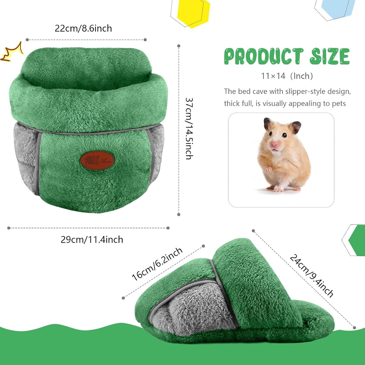 YUEPET Guinea Pig Bed Cuddle Cave, Warm Fleece Hideout - Green / 1PCS - image 2