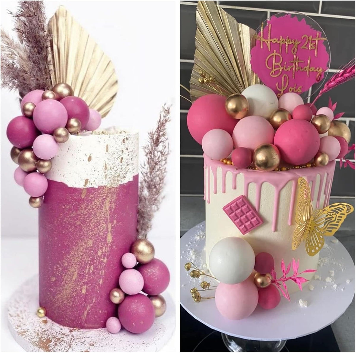 ASTARON 32 Pcs Foam Balls Cake Topper Decorations for Party Cake - Pink，gold - image 4
