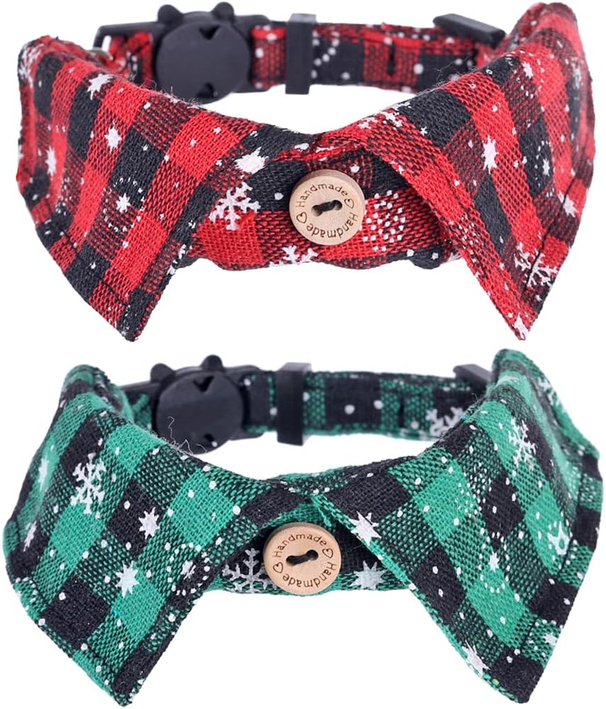 2 Pack Christmas Cat Collar Breakaway with Bow Tie and Bell for Kitty - Christmas-6