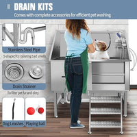Dog Washing Station 38'' Stainless Steel Pet Grooming Tub for Large Dogs Over-Size Professional Dog Grooming Bathtub Station Wash Shower Sink Pet Grooming Bathtub Station