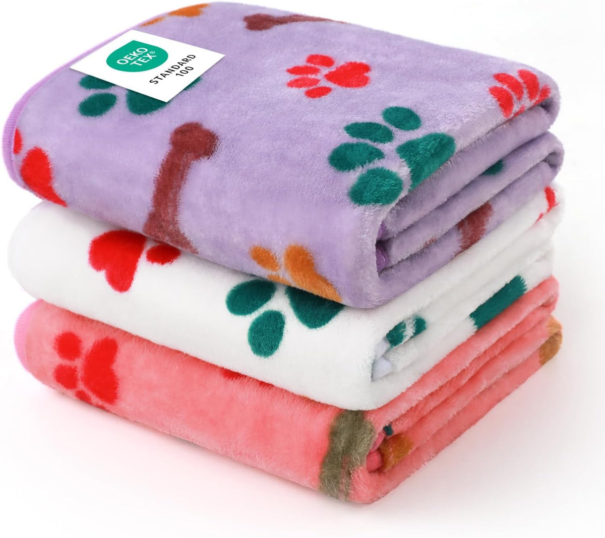 Luciphia 1 Pack 3 Blankets Fluffy Premium Fleece Pet Blanket Flannel - 30x20 inch (Pack of 3) / Bone2